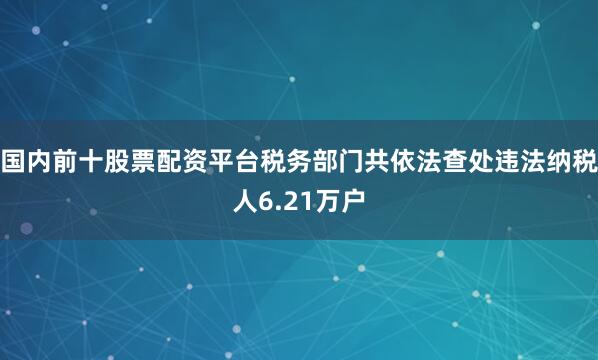 国内前十股票配资平台税务部门共依法查处违法纳税人6.21万户